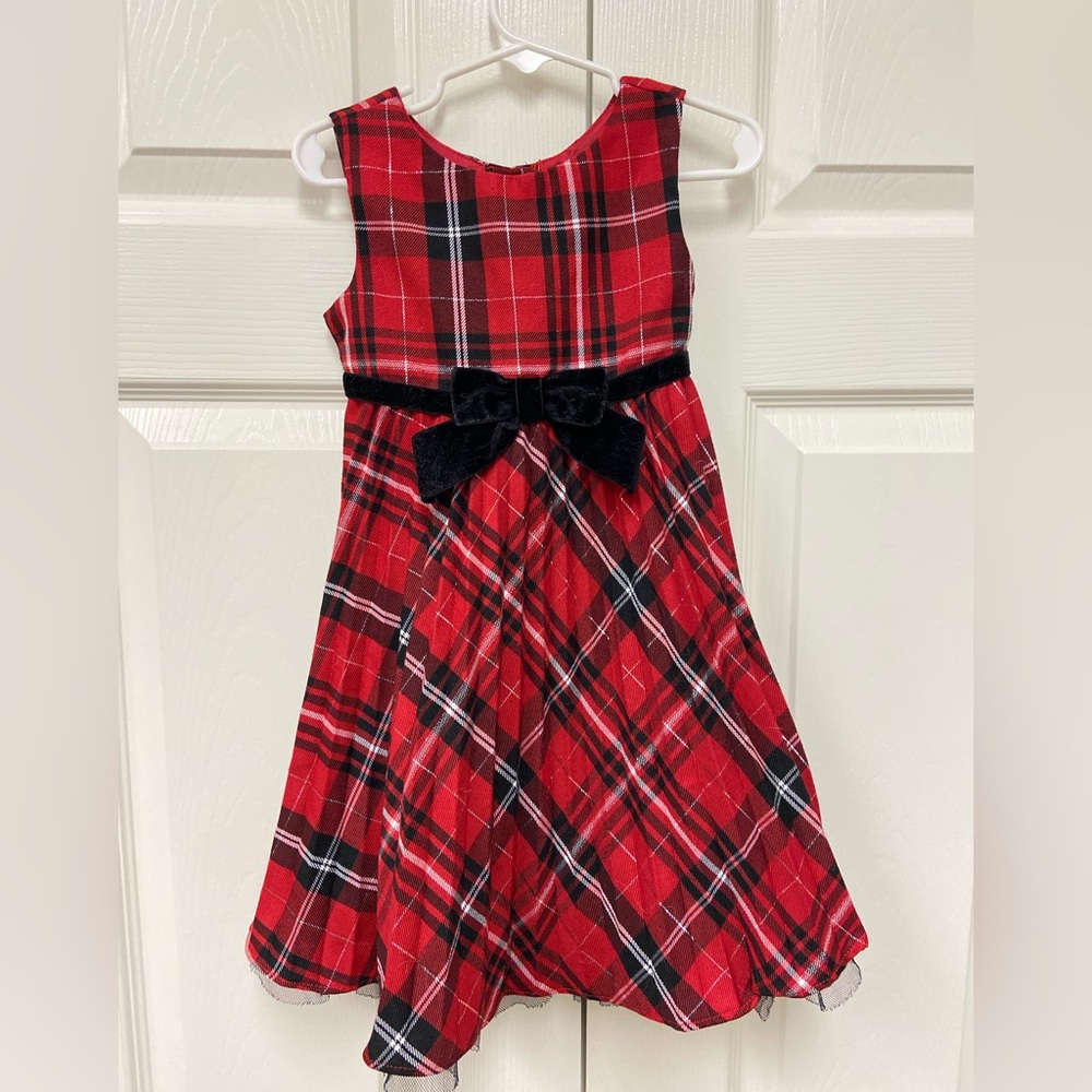 Plaid Red Kids Dress with Bow